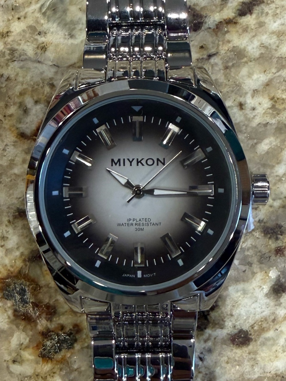Miykon Men's Silver Stainless Steel Analog Watch - Water-Resistant, Black Dial